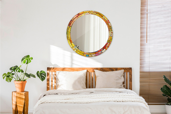 Round mirror frame with print Colored stained glass window