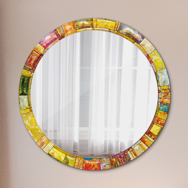 Round mirror frame with print Colored stained glass window