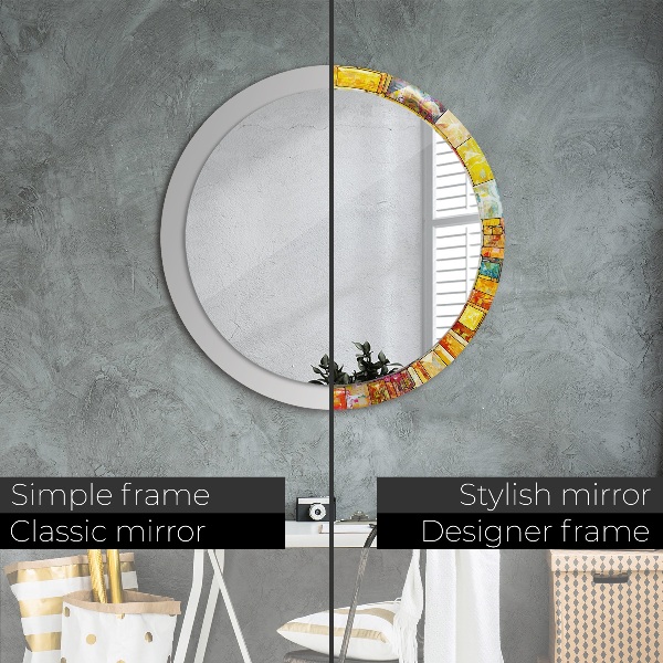 Round mirror frame with print Colored stained glass window
