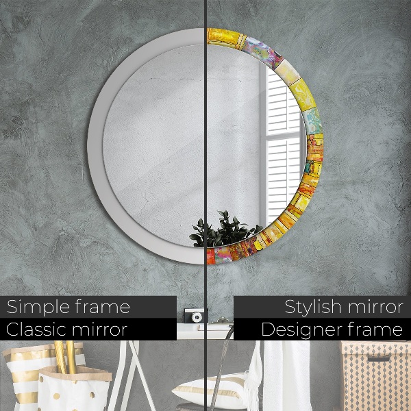 Round mirror frame with print Colored stained glass window