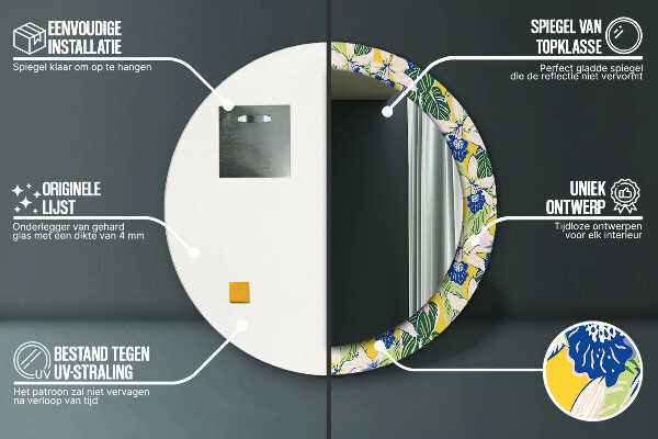 Round mirror frame with print Blue and yellow orchids