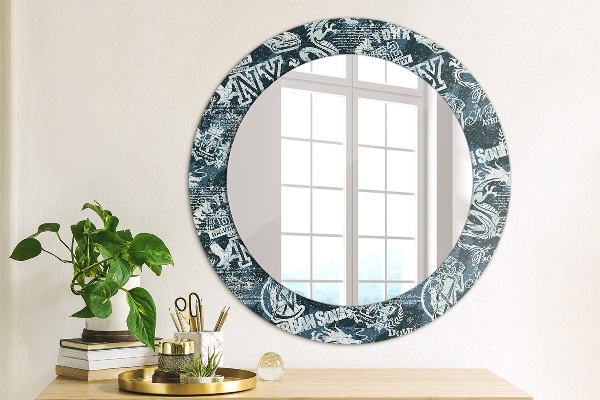 Round mirror frame with print Collage
