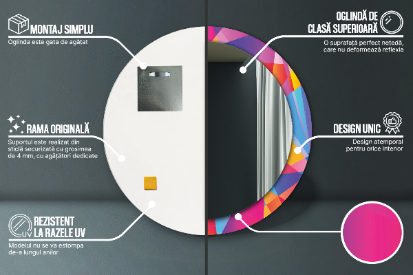 Round mirror frame with print Geometric composition