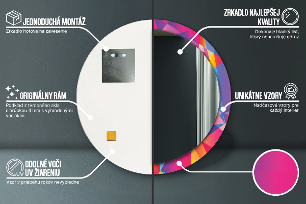 Round mirror frame with print Geometric composition