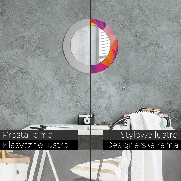 Round mirror frame with print Geometric composition