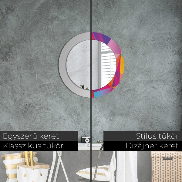 Round mirror frame with print Geometric composition