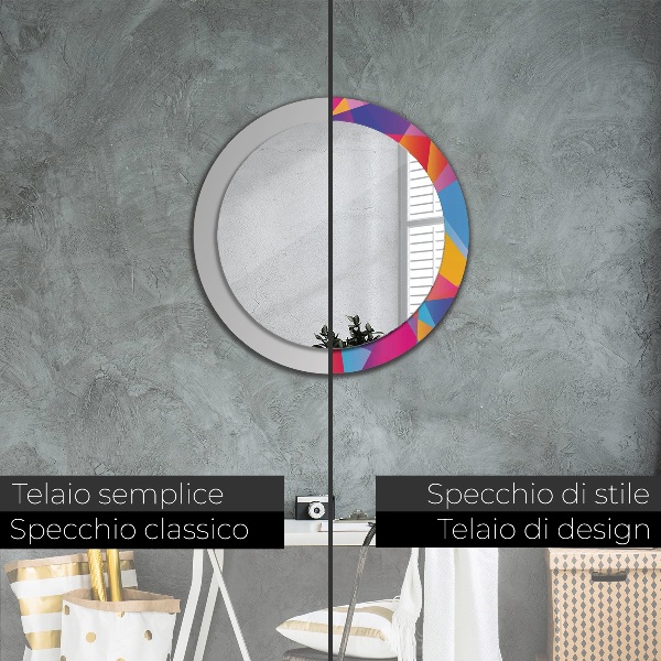 Round mirror frame with print Geometric composition