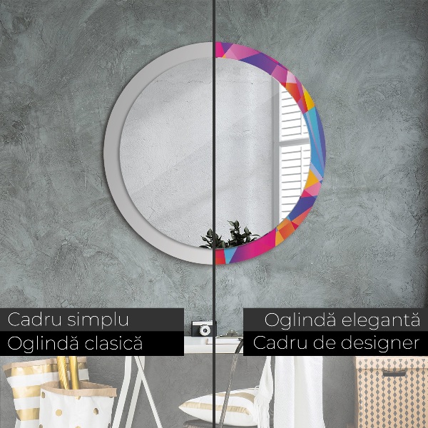 Round mirror frame with print Geometric composition