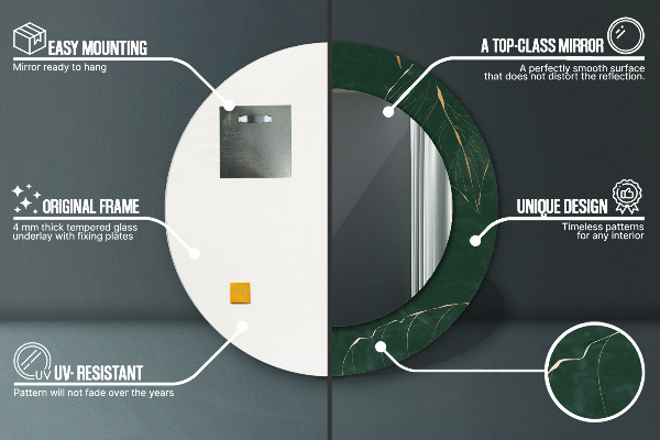 Round printed mirror Delicate golden leaves