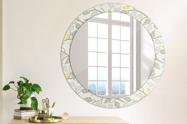 Round wall mirror decor Yellow birds on branches