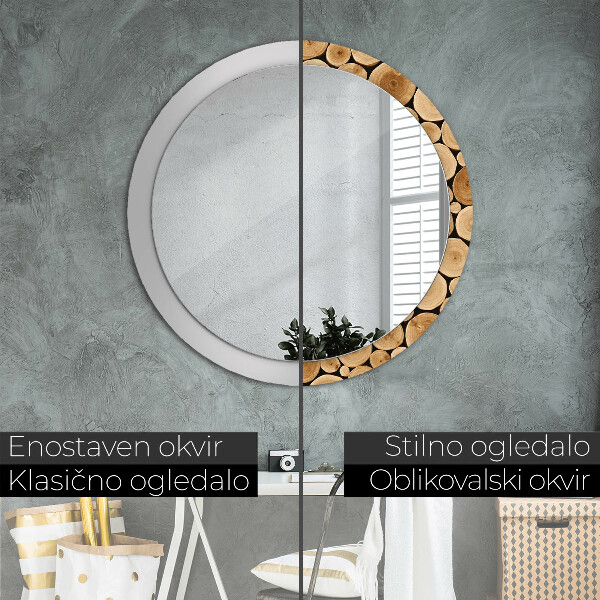 Round wall mirror decor Wood logs