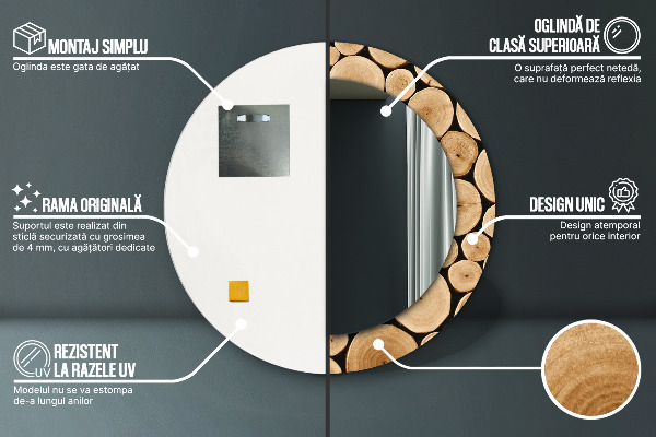 Round wall mirror decor Wood logs