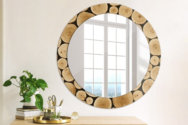 Round wall mirror decor Wood logs