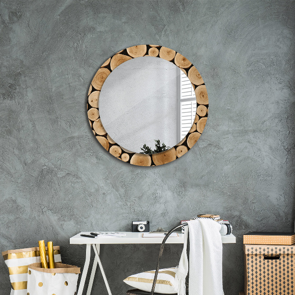 Round wall mirror decor Wood logs