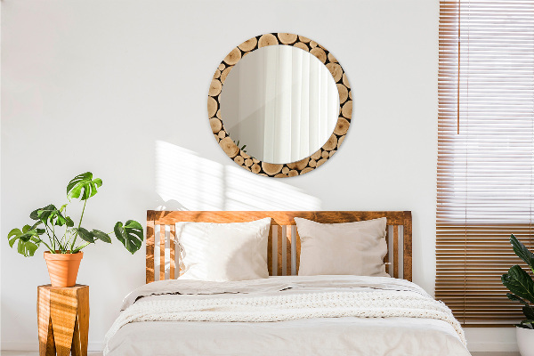 Round wall mirror decor Wood logs