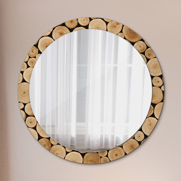Round wall mirror decor Wood logs