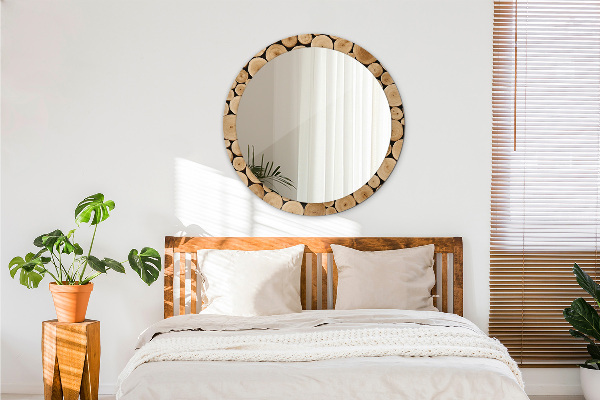 Round wall mirror decor Wood logs
