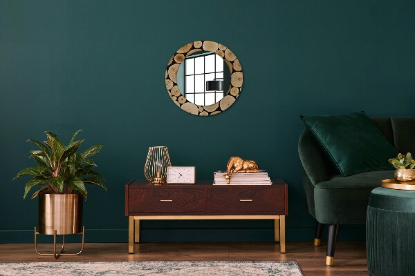 Round wall mirror decor Wood logs