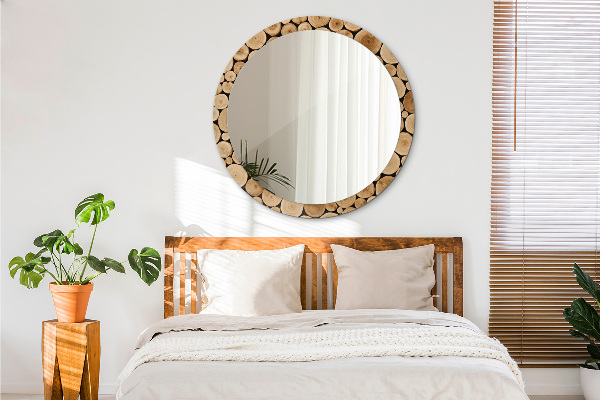 Round wall mirror decor Wood logs