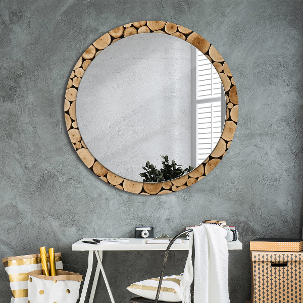 Round wall mirror decor Wood logs