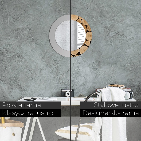 Round wall mirror decor Wood logs