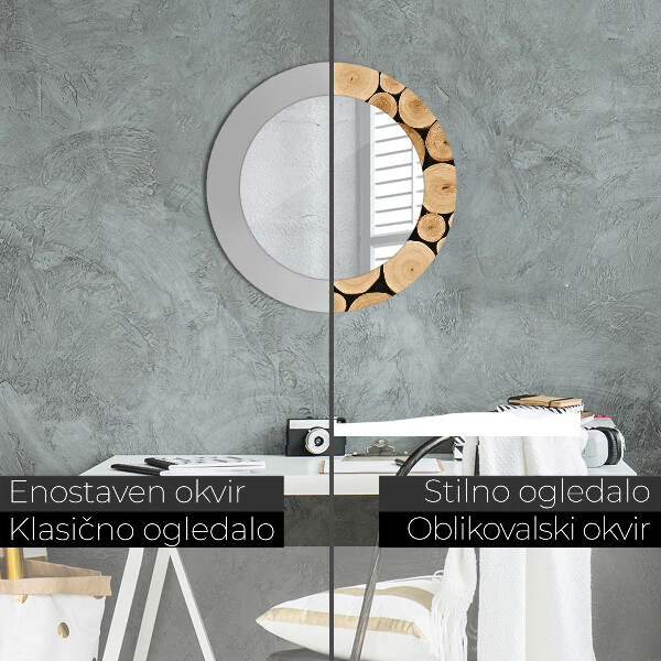 Round wall mirror decor Wood logs