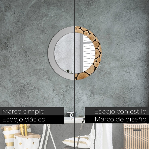 Round wall mirror decor Wood logs