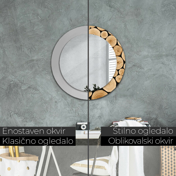 Round wall mirror decor Wood logs