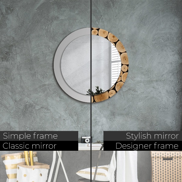 Round wall mirror decor Wood logs