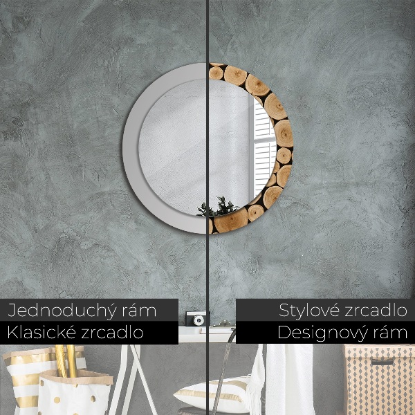 Round wall mirror decor Wood logs