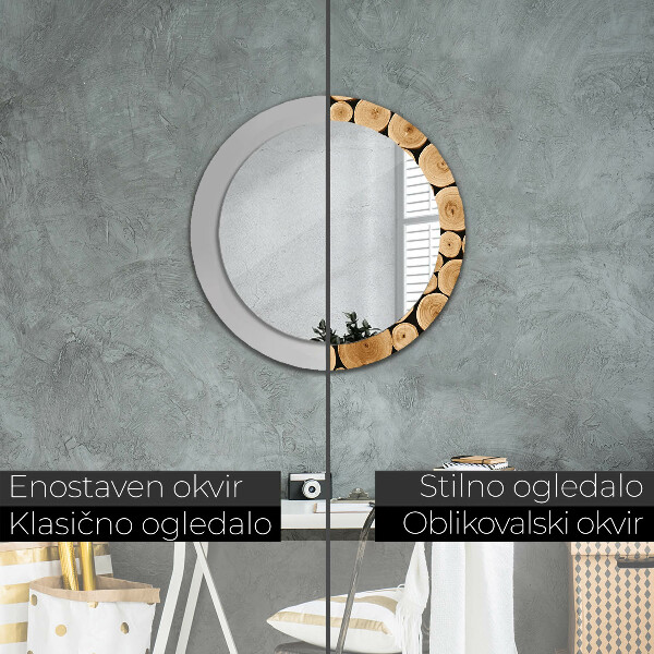 Round wall mirror decor Wood logs
