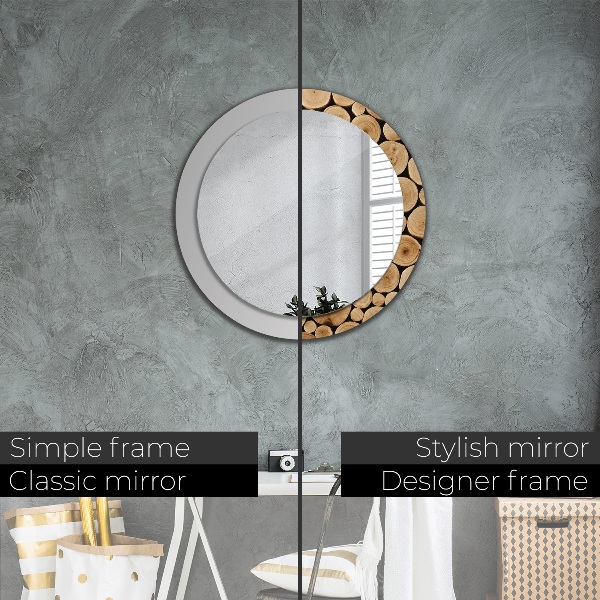 Round wall mirror decor Wood logs
