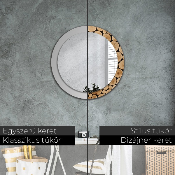 Round wall mirror decor Wood logs