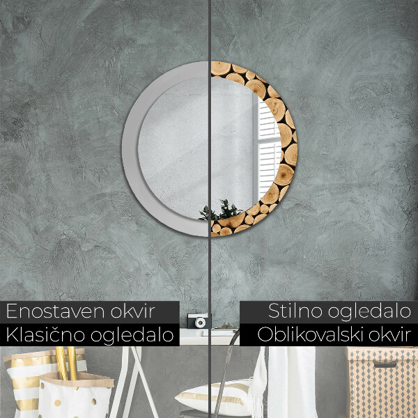 Round wall mirror decor Wood logs