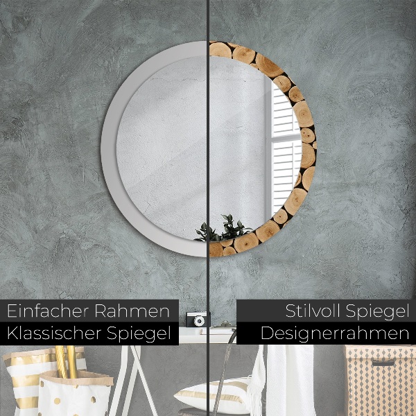 Round wall mirror decor Wood logs