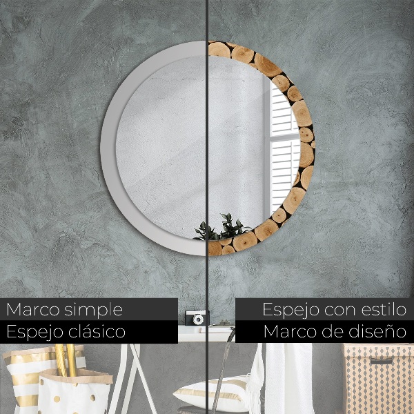Round wall mirror decor Wood logs