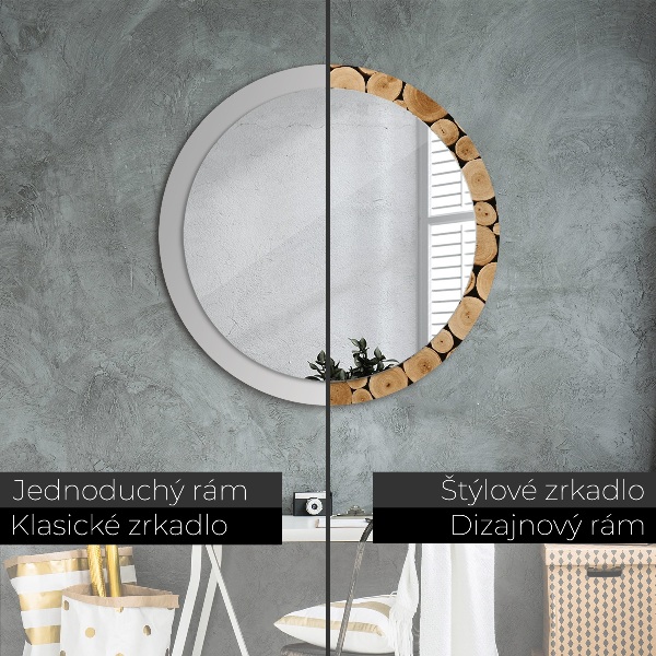 Round wall mirror decor Wood logs