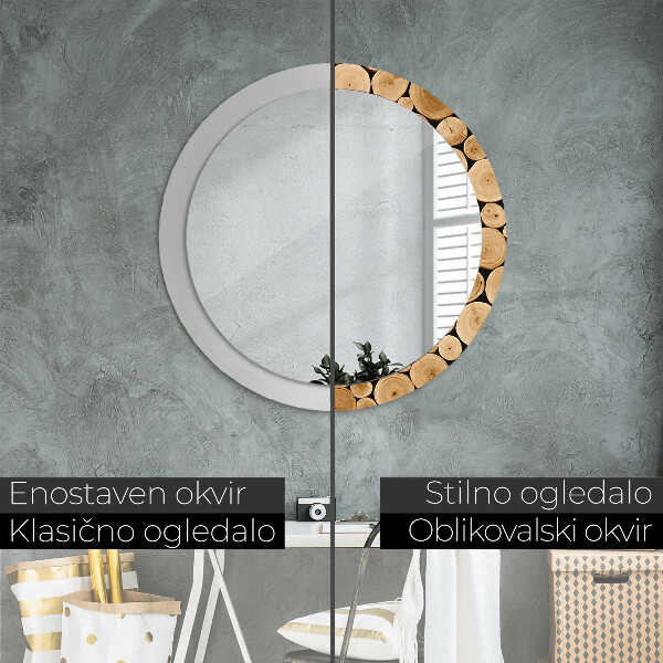 Round wall mirror decor Wood logs