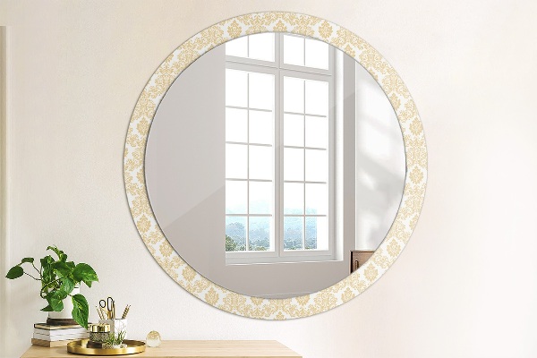 Round printed mirror Baroque damask