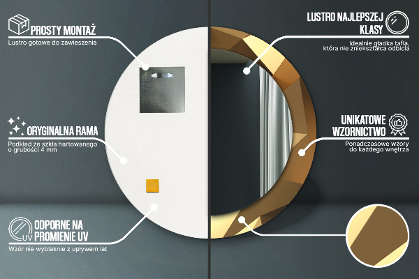 Round printed mirror Gold abstraction