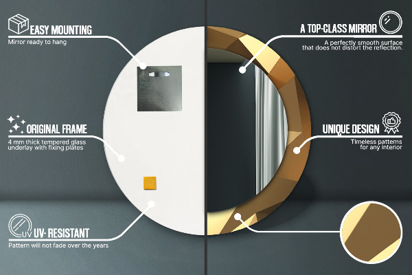 Round printed mirror Gold abstraction