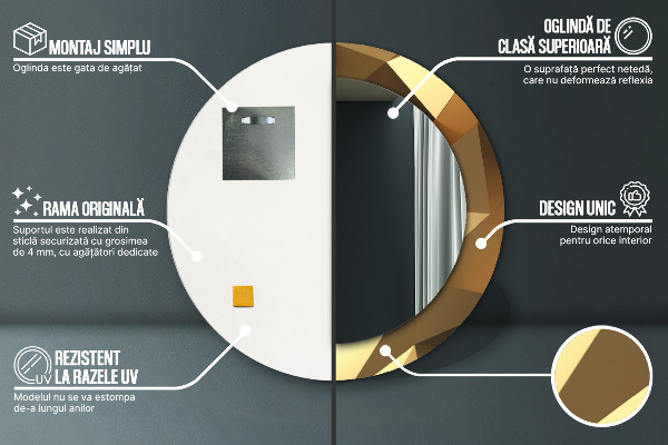 Round printed mirror Gold abstraction