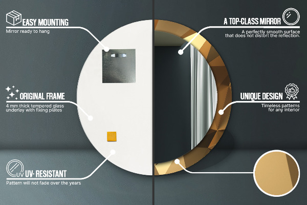 Round printed mirror Gold abstraction