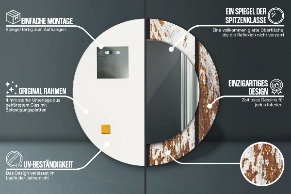 Round printed mirror Vintage dark wood