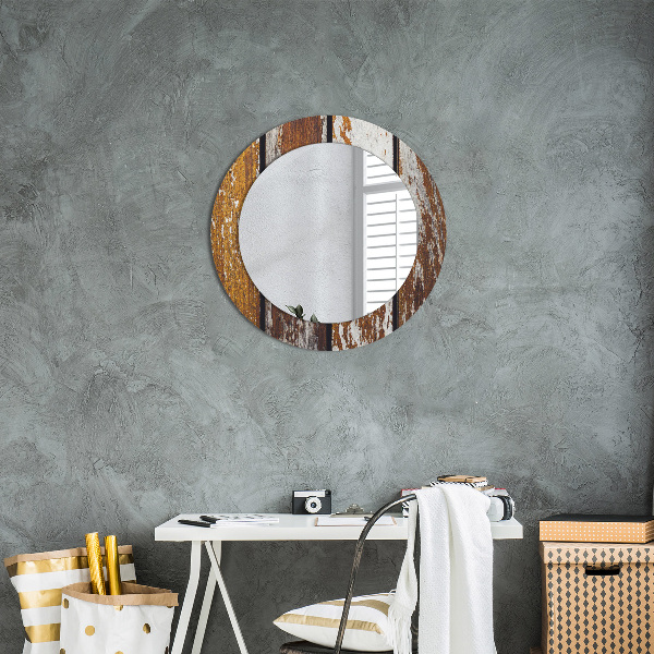 Round printed mirror Vintage dark wood