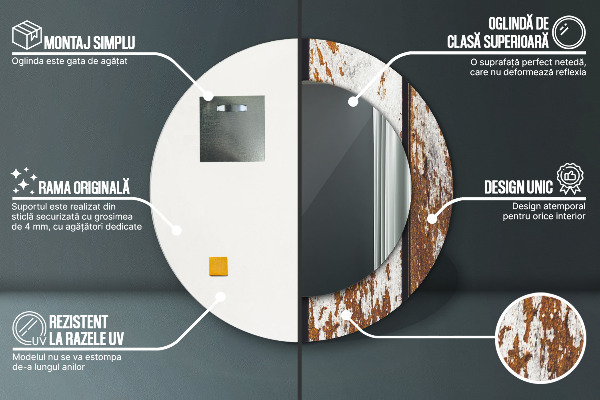 Round printed mirror Vintage dark wood