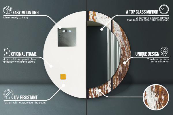 Round printed mirror Vintage dark wood