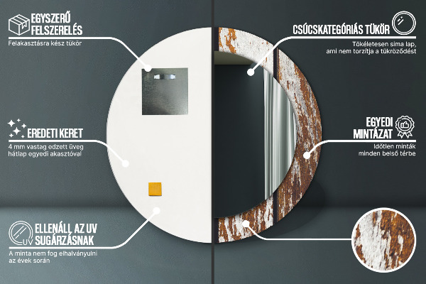 Round printed mirror Vintage dark wood