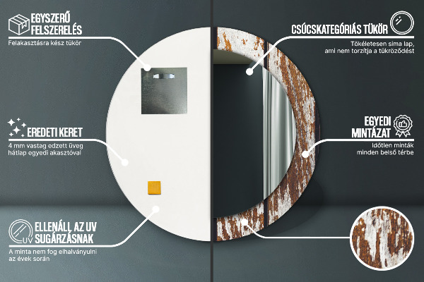 Round printed mirror Vintage dark wood