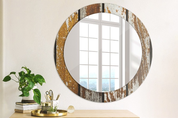 Round printed mirror Vintage dark wood